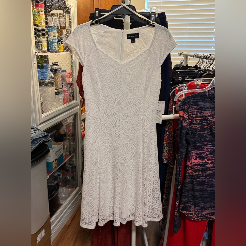 Liz Claiborne Lace Overlay White Dress